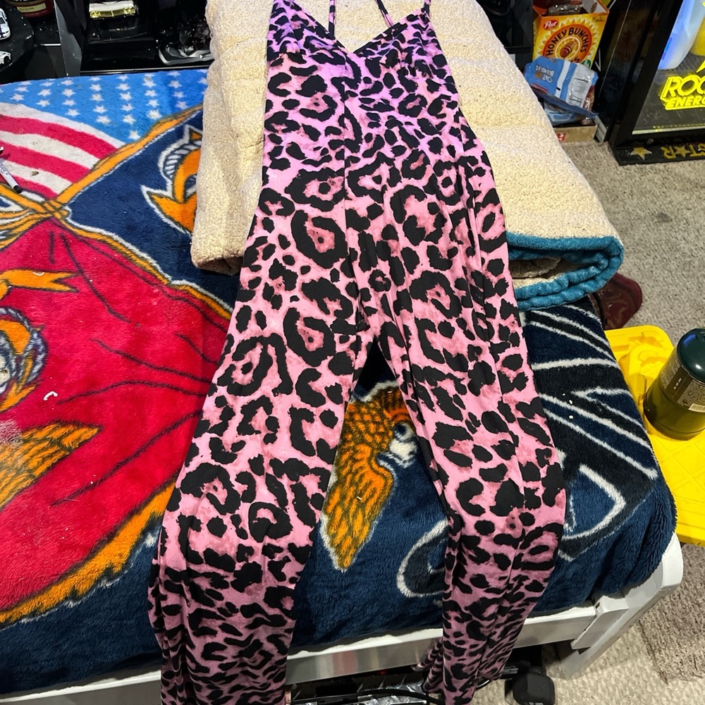 Forever 21 Pink and Black Leopard Jumpsuit